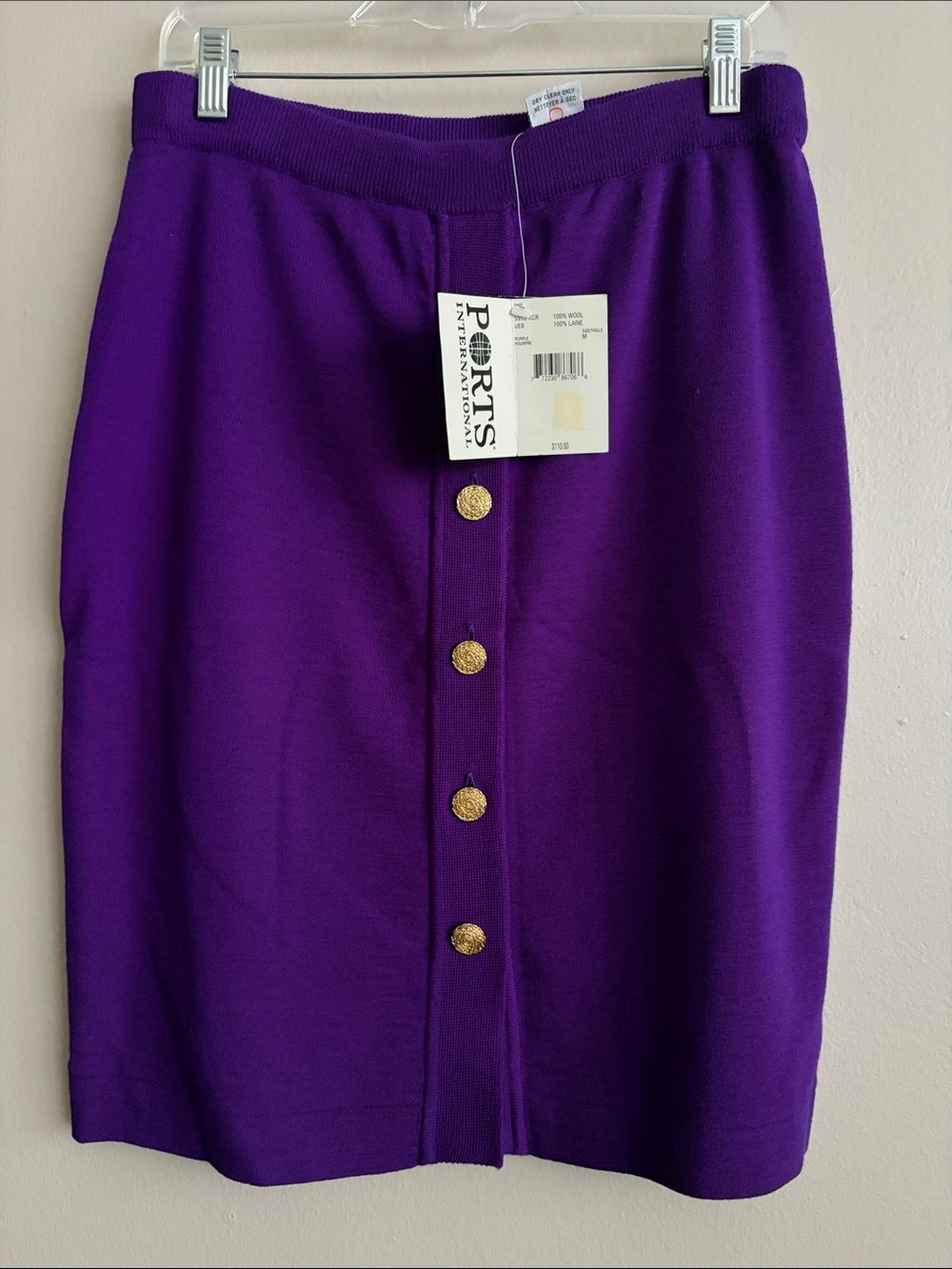 Vintage Ports International Purple Wool Knit Pencil Skirt - Size M